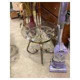 Glass top floral style metal end table 23