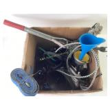 Bungee Cords, Ratchet Straps, Funnels, and Rope