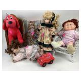 Clifford big red dog plush, wooden doll chair,