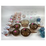 Fire king/anchor hocking mugs, (7) stemware & (6)