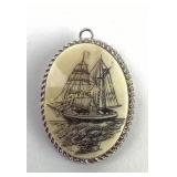 Sterling silver & scrimshaw brooch, signed VL