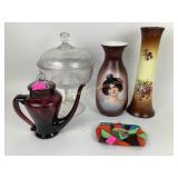 Round apothecary jar with lid, purple glass tea