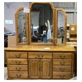 Oak dresser with matching folding mirror,