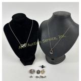 Sterling jewelry necklaces, earrings pair, single