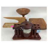 Wood pipe stand with jar and lid, Clipper