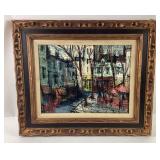 Oil on Canvas MCM street scene painting, Signed