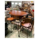 High Top Wood/Wrought Iron Bar and Two Stools.