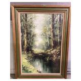 Acrylic on Canvas Wooded Landscape Painting. 20th