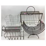 MCM magazine rack, metal hanging basket, log tray