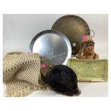 Brass bamboo tray, brass trinket box, Pearl resin