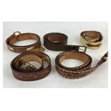 Menï¿½s leather belts, brass ram belt buckle, one