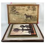 Raised horse framed cloth art, framed art, frames