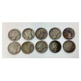 (10) US Mercury dimes 1923, 1926, 1929, 1934,