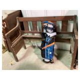 Bench missing seat, 50Wx20Dx36H, Maxfli golf bag