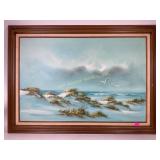 Lg seascape oil on canvas. Signed Gemington.