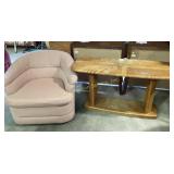 Swivel chair, sofa table, 48Wx18Dx26H, very worn