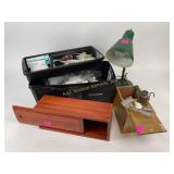 Hard plastic toolbox organizer w/contents: tags,