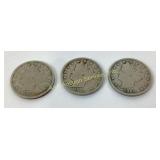 (3) Liberty Head nickels 1909, 1910, 1912