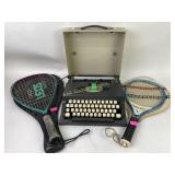 Sears portable typewriter, tennis racquets