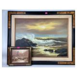 Lg seascape oil on canvas. Signed but illegible.