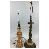 Aladdin Alacite glass peach luster ware lamp,