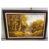 Lg acrylic on canvas, Autumnal landscape scene,