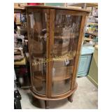 Wood Curio Cabinet with Three Panel Curved Glass