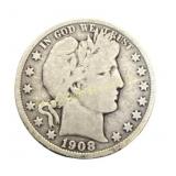 1908-O Barber Half Dollar silver