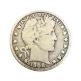 1908-D Barber Half Dollar silver
