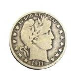 1911 Barber Half Dollar Silver