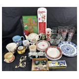 Porcelain tea kettle musical, Coca-Cola plates,