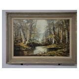 Acrylic on canvas - wooded landscape - signed