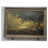 Oil on canvas wooded landscape - signed by artist