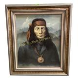 Oil on canvas - Portrait of Native American -