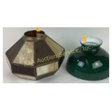 Brass and glass lamp shade, no visible cracks,