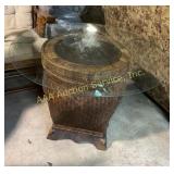 Wicker & Wood Round Base with Glass Top. (Glass