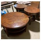 Wood Round Coffee Table on Wheels, Three Tier (38