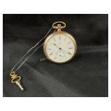 Elgin pocket watch, 1879, key wind 10k yellow