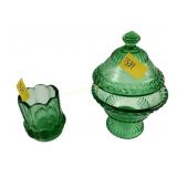 Degenhart uranium glass lidded dish & toothpick