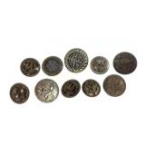 (10) Victorian metal picture buttons 19th century