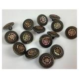 (15) French carved MOP & metal shank buttons 19th