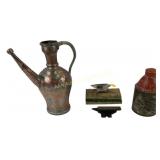 Copper pitcher - dented repaired, tea tin, anvils