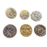 (6) Victorian metal picture buttons 19th century.