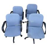 Four rolling office chairs - blue tweed cloth -