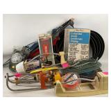 Umbrellas, yard edging, sprinklers, air pump,