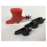 (3) Jack Webb Dragnet whistles, Lido cowboy boot