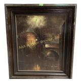 Oil on canvas - Town scene, circa 1970s - signed