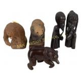 Carved tribal figures, carved bears