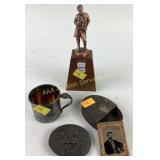 Tin type photo, deer belt buckle,