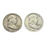 (2) 1957-D Franklin Half Dollars silver